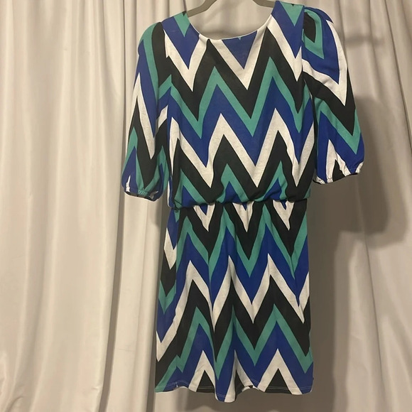 Sequin Hearts womens dress size medium black blue teal stripes - Picture 1 of 6